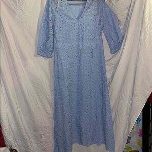 Scanlan Theodore Light Blue  eyelet Long Sleeve Dress size 2
